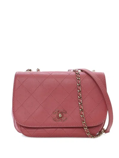 Pre-owned Chanel 2019 Small Stitched Calfskin Covered Cc Flap Crossbody Bag In Pink