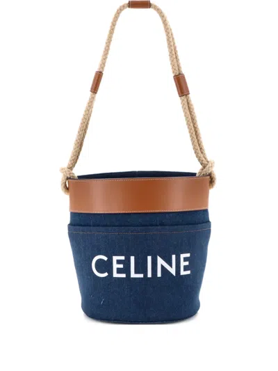 Pre-owned Celine Rope Denim Small Bucket Bag In Blue