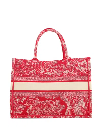 Pre-owned Dior 2020's Book Patterned Double-handle Tote Bag In Red