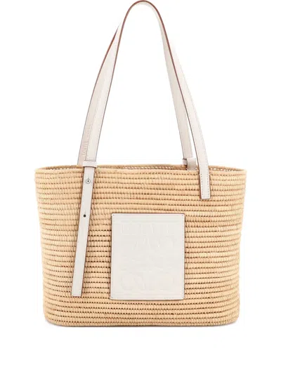Pre-owned Loewe Square Basket Woven Raffia Small Tote Bag In Neutral