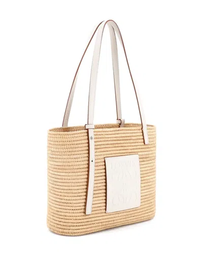 Pre-owned Loewe Square Basket Woven Raffia Small Tote Bag In Neutral