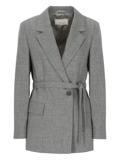 Peserico Longline Blazer Belted Waist In Gray
