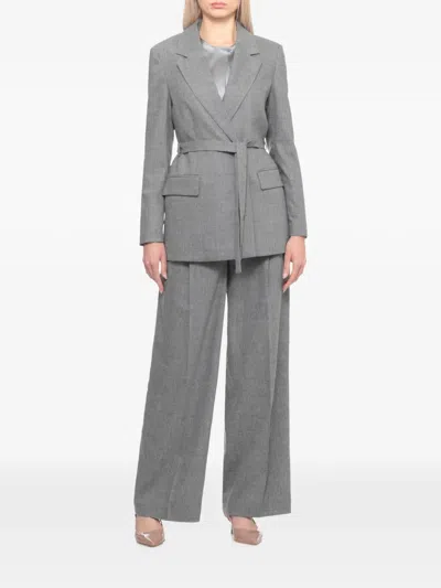 Peserico Longline Blazer Belted Waist In Gray