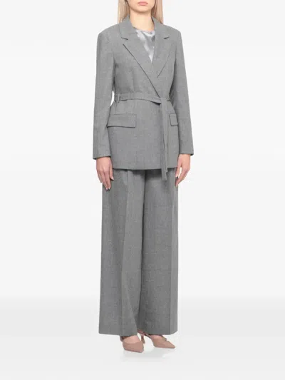 Peserico Longline Blazer Belted Waist In Gray