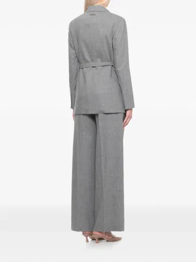 Peserico Longline Blazer Belted Waist In Gray
