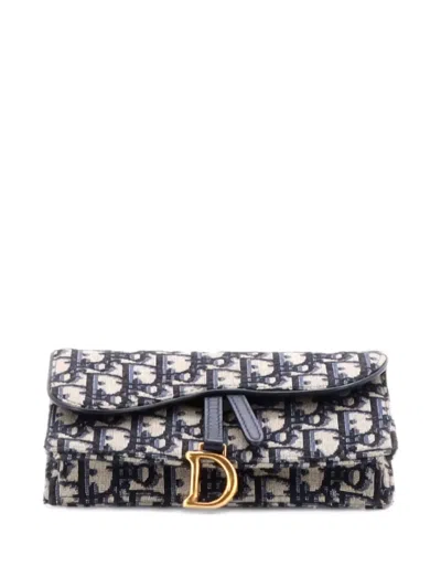 Pre-owned Dior Saddle Rectangular Oblique Canvas Belt Bag In Blue