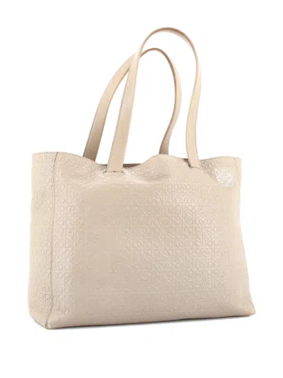 Pre-owned Loewe T Shopper Tote Anagram Embossed Leather Satchel In Neutral