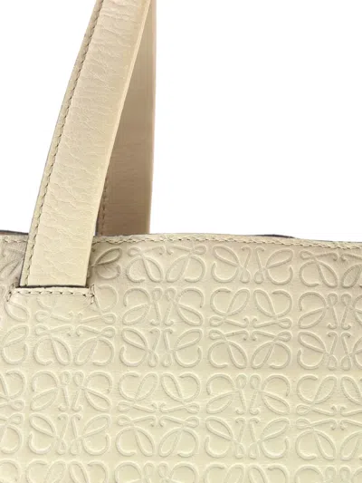 Pre-owned Loewe T Shopper Tote Anagram Embossed Leather Satchel In Neutral