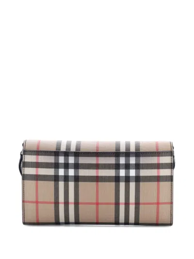 Pre-owned Burberry Hannah Wallet On Strap Vintage Check Canvas Shoulder Bag In Neutral