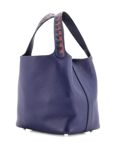 Pre-owned Hermes Picotin Lock Bag Tressage Epsom Pm Bucket Bag In Black