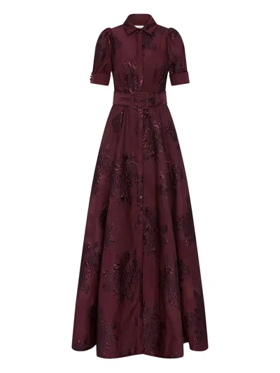 Rebecca Vallance Arlette Belted Floral Short-sleeve Maxi Dress In Red