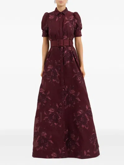 Rebecca Vallance Arlette Belted Floral Short-sleeve Maxi Dress In Red