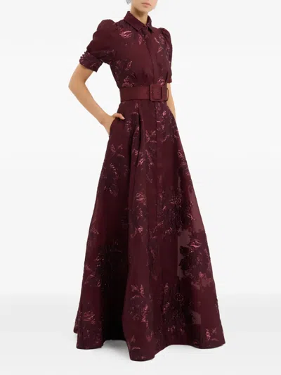Rebecca Vallance Arlette Belted Floral Short-sleeve Maxi Dress In Red