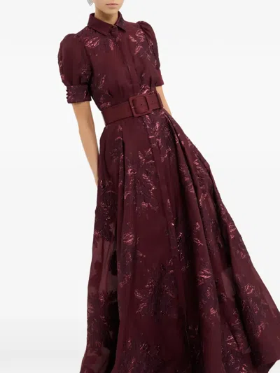 Rebecca Vallance Arlette Belted Floral Short-sleeve Maxi Dress In Red