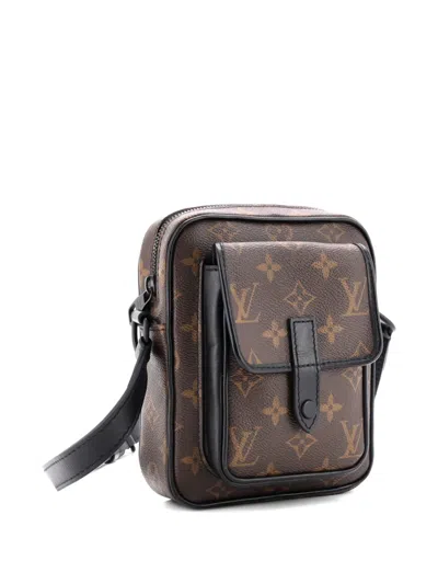 Pre-owned Louis Vuitton Christopher Wearable Wallet Macassar Monogram Canvas Crossbody Bag In Black