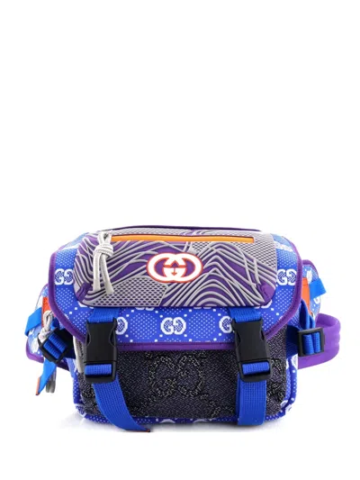 Pre-owned Gucci Buckle Flap Chest Strap Gg Fabric With Rubber Backpack In Multi