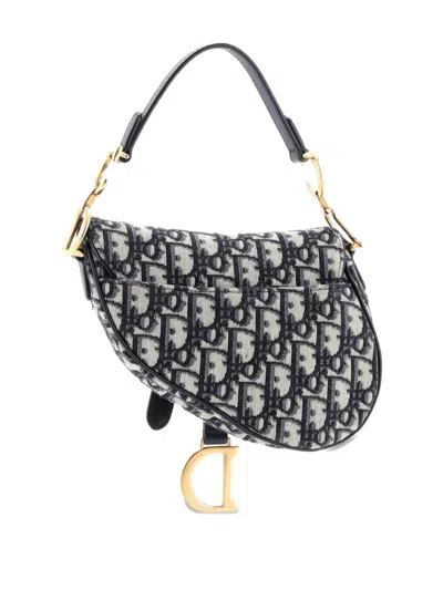 Pre-owned Dior Saddle Handbag With Strap Oblique Canvas Mini Shoulder Bag In Blue