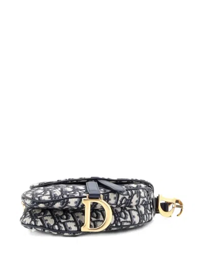 Pre-owned Dior Saddle Handbag With Strap Oblique Canvas Mini Shoulder Bag In Blue