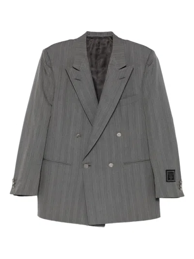 Pre-owned Dior 1990s Striped-pattern Double-breasted Blazer In Gray