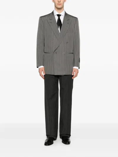 Pre-owned Dior 1990s Striped-pattern Double-breasted Blazer In Gray