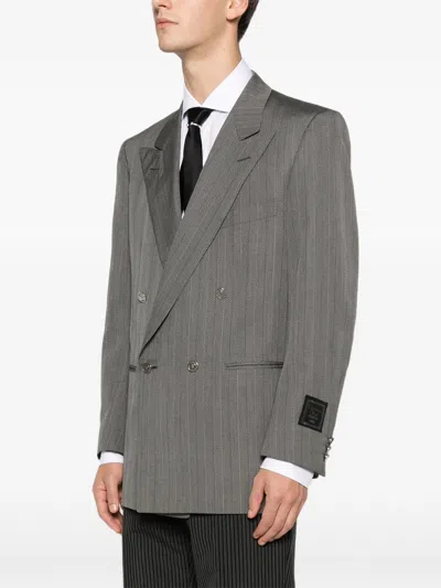 Pre-owned Dior 1990s Striped-pattern Double-breasted Blazer In Gray