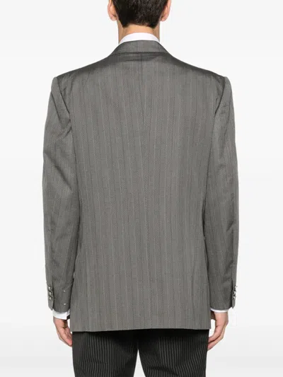 Pre-owned Dior 1990s Striped-pattern Double-breasted Blazer In Gray
