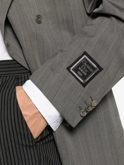 Pre-owned Dior 1990s Striped-pattern Double-breasted Blazer In Gray