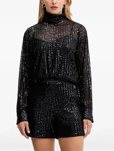 Karl Lagerfeld Sequin High-neck Top In Black