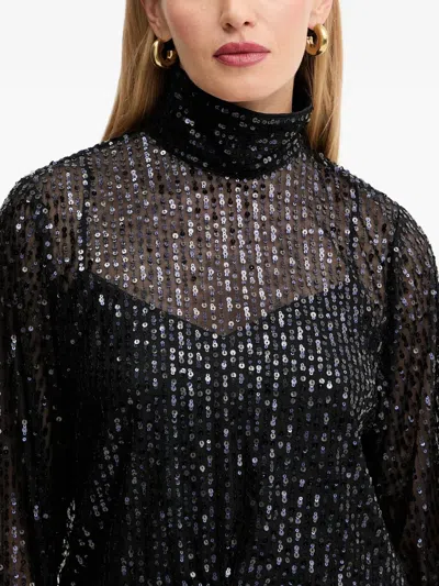 Karl Lagerfeld Sequin High-neck Top In Black