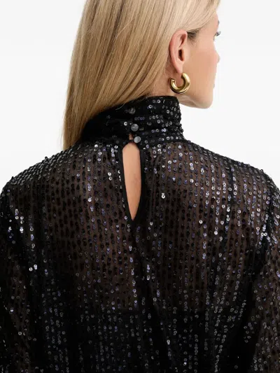 Karl Lagerfeld Sequin High-neck Top In Black