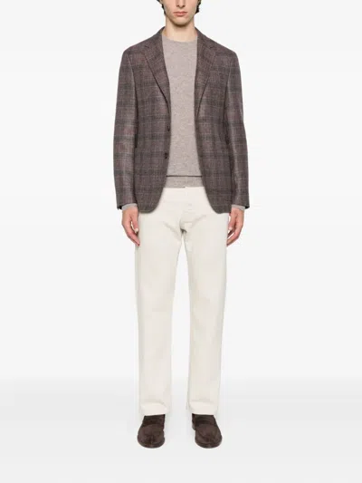 Canali Checked Wool Blazer In Brown