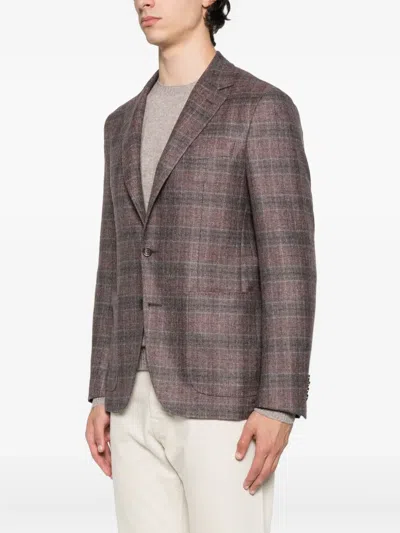 Canali Checked Wool Blazer In Brown