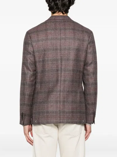 Canali Checked Wool Blazer In Brown