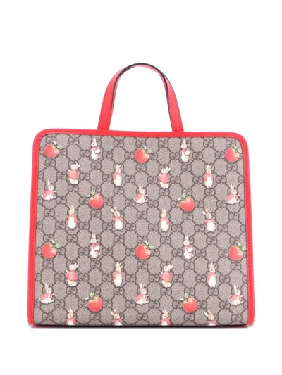 Pre-owned Gucci X Peter Rabbit Kid's Printed Gg Coated Canvas Tote Bag In Red