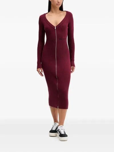 Karl Lagerfeld Jeans Zip-fastening Ribbed Midi Dress In Red