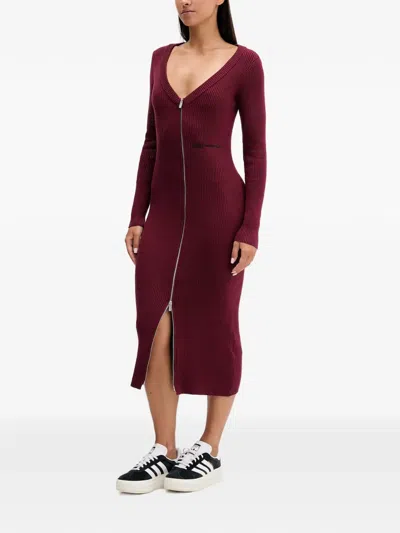 Karl Lagerfeld Jeans Zip-fastening Ribbed Midi Dress In Red