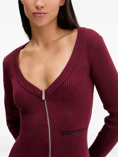 Karl Lagerfeld Jeans Zip-fastening Ribbed Midi Dress In Red
