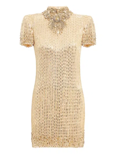 Jenny Packham Kitty Crystal-embellished Turtleneck Mini Dress In Gold