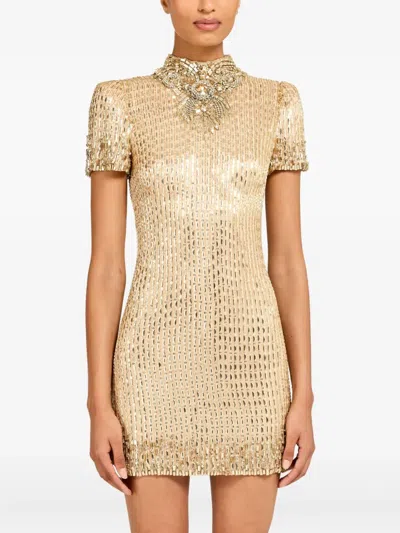 Jenny Packham Kitty Crystal-embellished Turtleneck Mini Dress In Gold