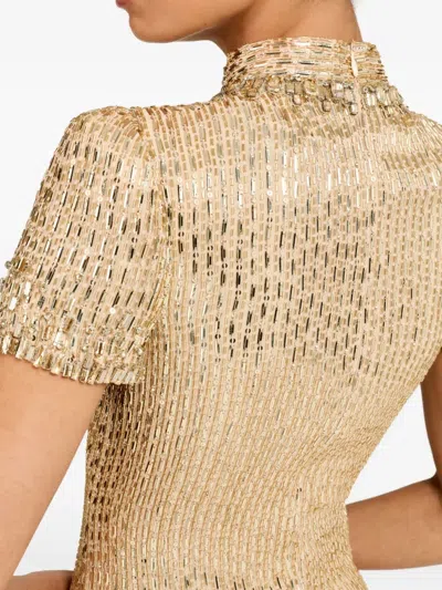Jenny Packham Kitty Crystal-embellished Turtleneck Mini Dress In Gold