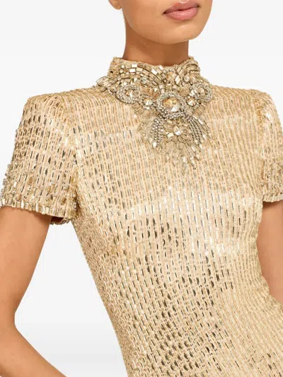 Jenny Packham Kitty Crystal-embellished Turtleneck Mini Dress In Gold