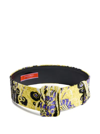 La Doublej Patterned Buckle Belt In Yellow