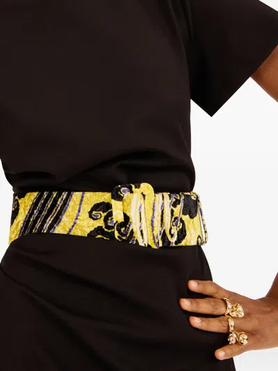La Doublej Patterned Buckle Belt In Yellow