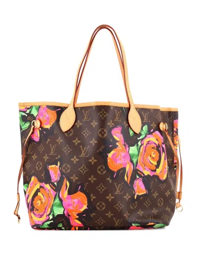 Pre-owned Louis Vuitton Neverfull Limited Edition Monogram Roses Mm Tote Bag In Brown
