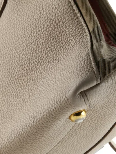 Pre-owned Burberry Banner Leather And House Check Canvas Small Tote Bag In Pink