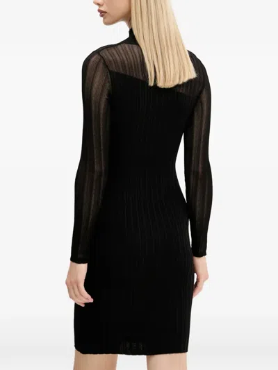 Hugo Boss Siclaminy Ribbed Mesh-panel Mini Dress In Black