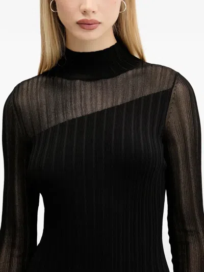Hugo Boss Siclaminy Ribbed Mesh-panel Mini Dress In Black