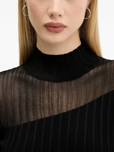 Hugo Boss Siclaminy Ribbed Mesh-panel Mini Dress In Black