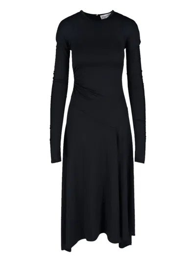 Victoria Beckham Long Sleeve Dress Asymmetric Hem Detail In Black