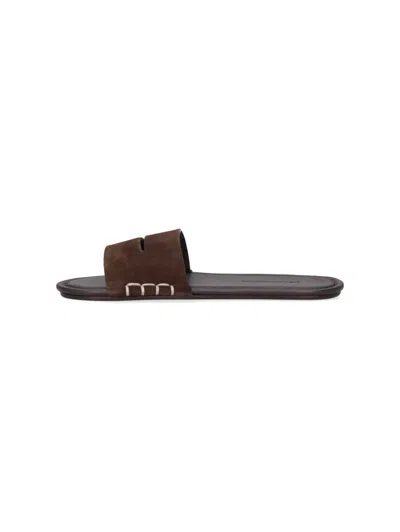 Jw Anderson Loafer Whipstitched Suede Slides In Brown